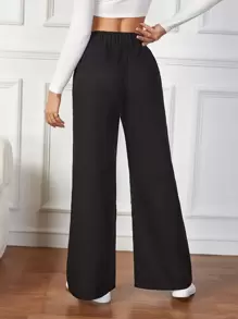 SHEIN Essnce Elastic Waist Wide Leg Jeans - Black - View 2
