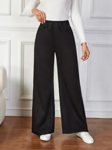 SHEIN Essnce Elastic Waist Wide Leg Jeans - Black - View 1