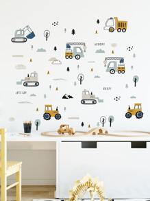 3pcs Excavator Pattern Wall Sticker, Stickers, Wall Decal, Vinyl Decal For Home Decorations, Spring Decoration Items Refresh Your Home, Festival Decoration Stickers Gifts Birthday Graduation
