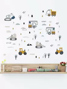 3pcs Excavator Pattern Wall Sticker, Stickers, Wall Decal, Vinyl Decal For Home Decorations, Spring Decoration Items Refresh Your Home, Festival Decoration Stickers Gifts Birthday Graduation