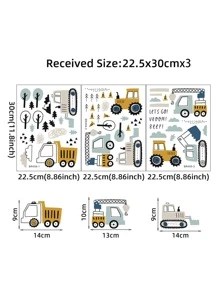 3pcs Excavator Pattern Wall Sticker, Stickers, Wall Decal, Vinyl Decal For Home Decorations, Spring Decoration Items Refresh Your Home, Festival Decoration Stickers Gifts Birthday Graduation