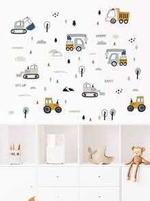 3pcs Excavator Pattern Wall Sticker, Stickers, Wall Decal, Vinyl Decal For Home Decorations, Spring Decoration Items Refresh Your Home, Festival Decoration Stickers Gifts Birthday Graduation
