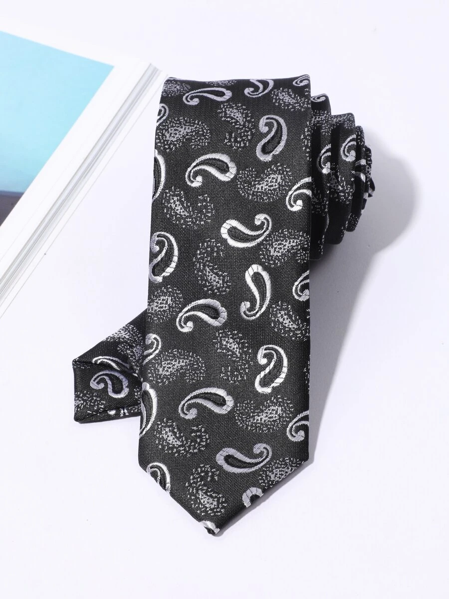 Cà Vạt Họa Tiết Paisley Nam - Đen và trắng - Xem 1