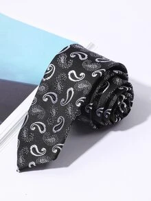 Cà Vạt Họa Tiết Paisley Nam - Đen và trắng - Xem 4