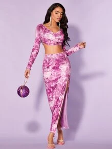 SHEIN BAE Floral Print Cowl Neck Crop Top - Pink - View 5