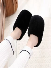Minimalist Fluffy Bedroom Slippers - Black - View 1
