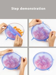 6pcs Solid Silicone Food Cover - Blue - View 4