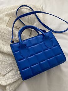 幾何壓花雙把手方包 - 寶藍色 - 查看 2