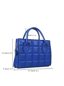 幾何壓花雙把手方包 - 寶藍色 - 查看 3