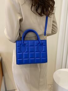 幾何壓花雙把手方包 - 寶藍色 - 查看 7