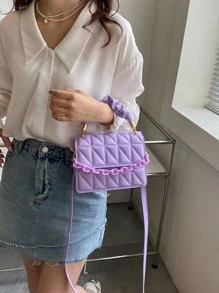 迷你幾何壓花鏈條裝飾翻蓋方包