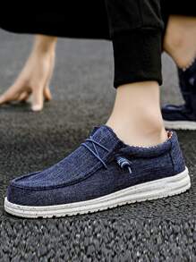 男士前綁帶船鞋,藍色素色船鞋 - 藍色 - 查看 2