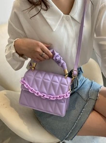 迷你幾何壓花鏈條裝飾翻蓋方包