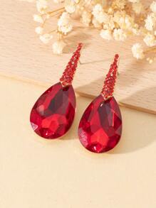 水鑽水滴裝飾耳環 - 紅色 - 查看 4