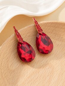 水鑽水滴裝飾耳環 - 紅色 - 查看 5