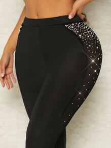 SHEIN SXY Leggings con diamante de imitación de malla - Negro - Ver 4