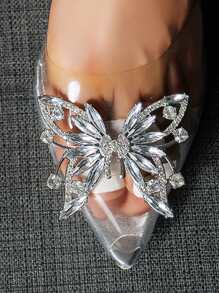 Giày cao gót có quai hậu đính kim cương và trang trí hình bướm cho nữ, Giày cao gót thời trang mùa hè - Bạc - Xem 5