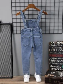 Salopetă din denim cu buzunar rupt în față pentru copii mici