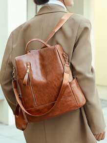 Zipper Front Functional Backpack for Women, Rookies & White-collar Workers - Brown - View 1
