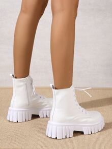 Minimalist Lace-up Front Combat Boots - White - View 3