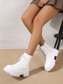 Minimalist Lace-up Front Combat Boots - White - View 5