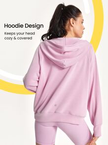 GLOWMODE Modal Lụa Chạm Quá lớn Nửa Zip Hoodie - Màu tím hoa cà - Xem 2