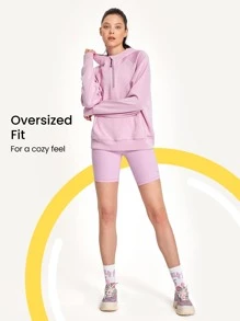 GLOWMODE Modal Lụa Chạm Quá lớn Nửa Zip Hoodie - Màu tím hoa cà - Xem 3
