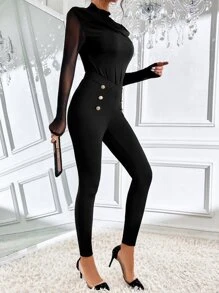 SHEIN BAE High Waist Double Button Leggings - Black - View 6