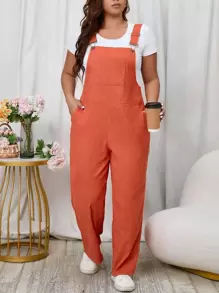 EMERY ROSE Plus Slant Pocket Overall Jumpsuit Without Tee, For Winter - Orange - View 4