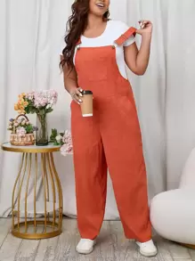 EMERY ROSE Plus Slant Pocket Overall Jumpsuit Without Tee, For Winter - Orange - View 6