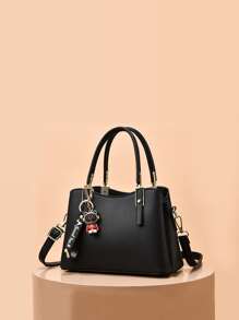 Minimalist Square Bag With Bag Charm - Black - View 1
