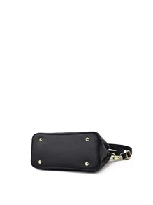 Minimalist Square Bag With Bag Charm - Black - View 5