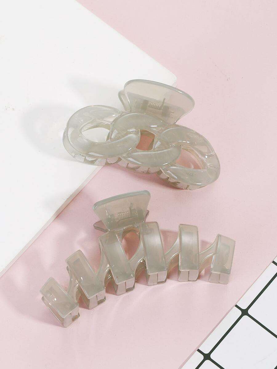 2 piezas Garra de pelo con cadena & onda - Gris - Ver 1