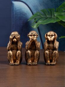 1pc Resin Craft Three No Evil Monkey Sculpture For Office, Garden Decoration Or Office Desk Ornament - Bronze - View 2