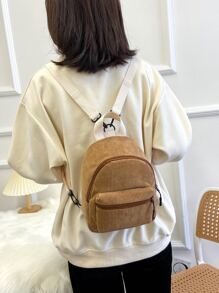 Pocket Front Classic Backpack With Purse - Brown - View 2