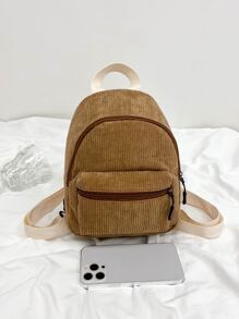 Pocket Front Classic Backpack With Purse - Brown - View 8