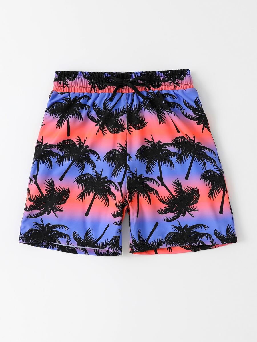 Boys Coconut Tree Print Swim Shorts - Multicolor - View 1