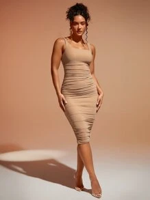 SHEIN BAE Vestido ajustado unicolor fruncido