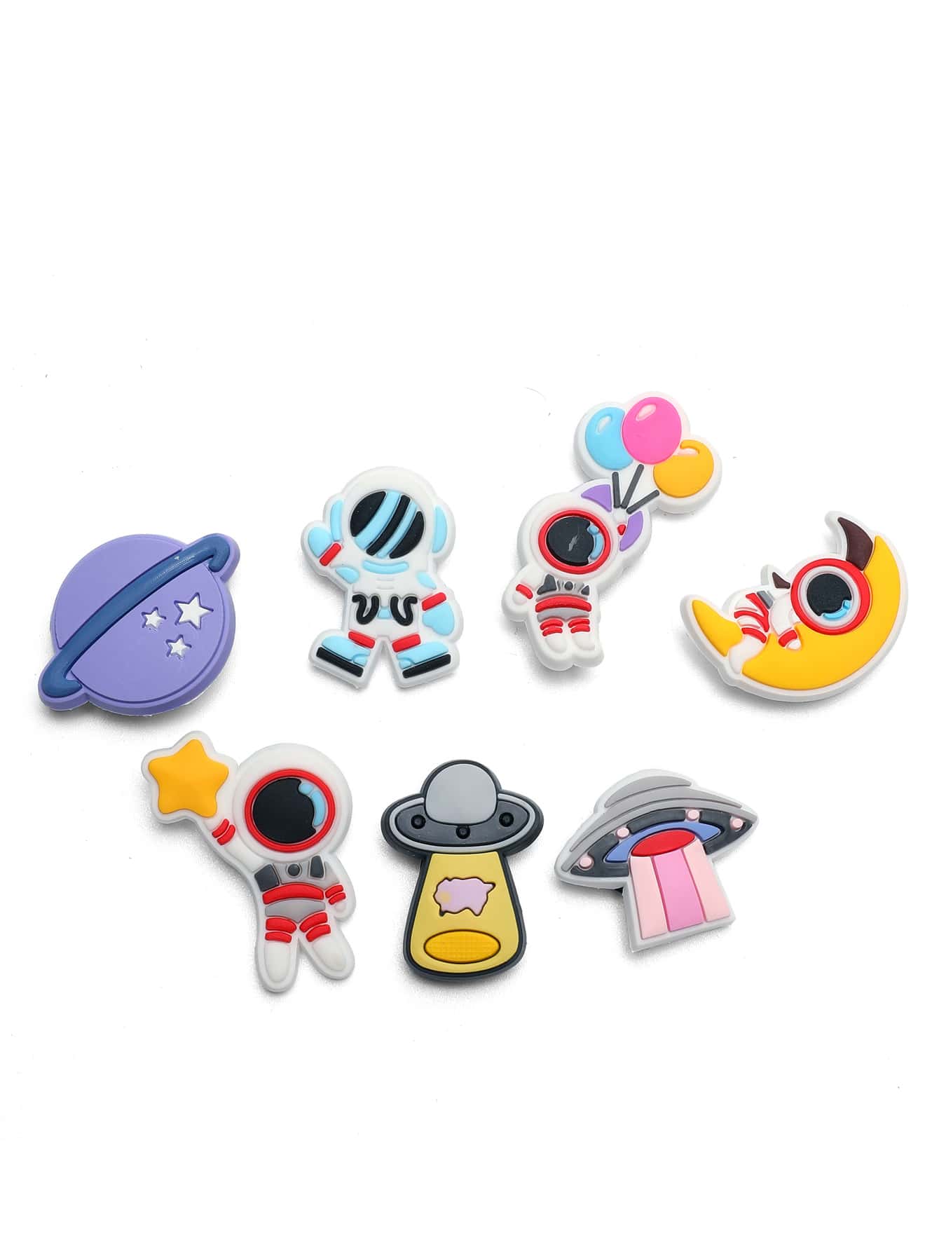 7pcs Cartoon Spaceman & Planet Design Shoe Decoration, Silicone Cute Accessories For Vented Clogs - Multicolor - View 1