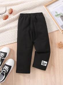 Toddler Girls Slogan Patched Joggers - Black - View 1