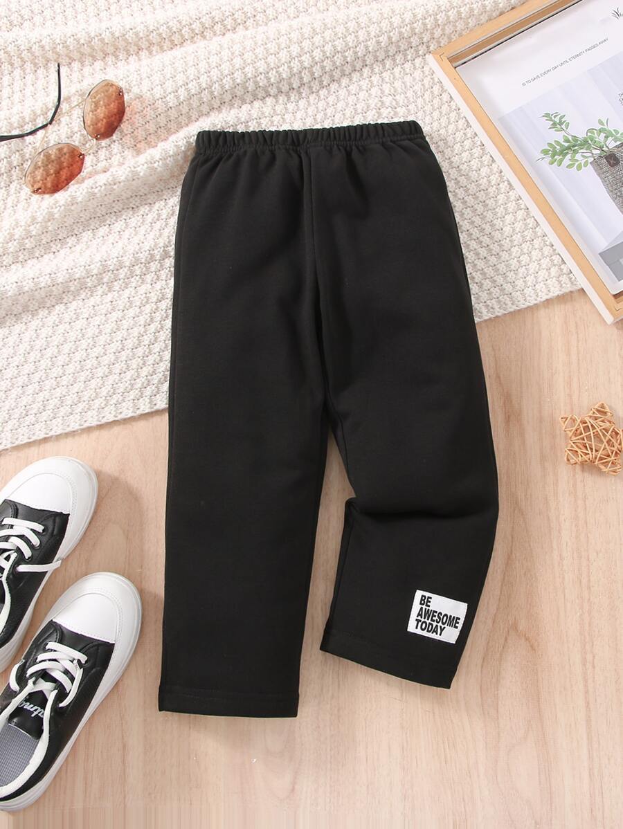 Toddler Girls Slogan Patched Joggers - Black - View 1