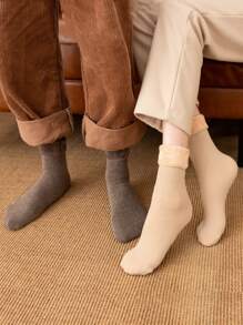 兩雙素色抓絨內襯中筒襪 - 彩色 - 查看 2