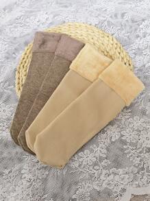 兩雙素色抓絨內襯中筒襪 - 彩色 - 查看 5