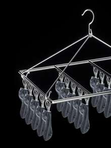 1pc Stainless Steel Drying Rack With Clothespin - Silver - View 2