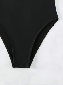 SHEIN Swim Plain Criss Cross One Piece Swimsuit Summer - Black - View 7