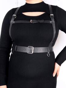 Buckle Decor Plus Size Harness Belt - Black - View 1