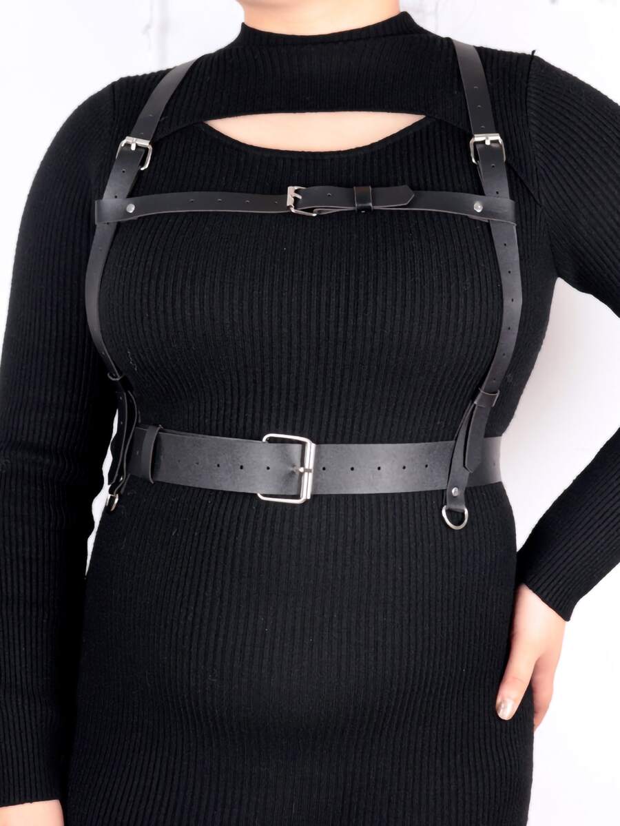 Buckle Decor Plus Size Harness Belt - Black - View 1