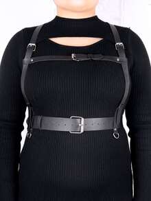 Buckle Decor Plus Size Harness Belt - Black - View 2