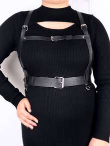 Buckle Decor Plus Size Harness Belt - Black - View 3