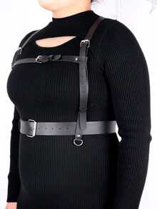 Buckle Decor Plus Size Harness Belt - Black - View 4